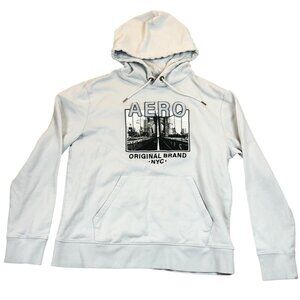 Aeropostale Mens Hoodie Sweatshirt Large Graphic Print Casual White Pullover